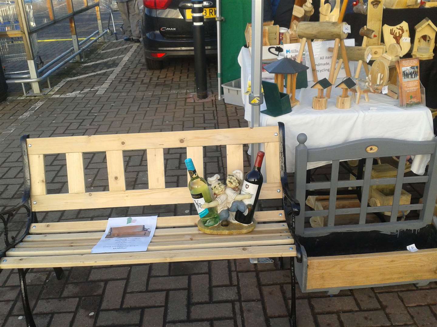 The Men's Shed-made bench that was raffled off at Forres Tesco.