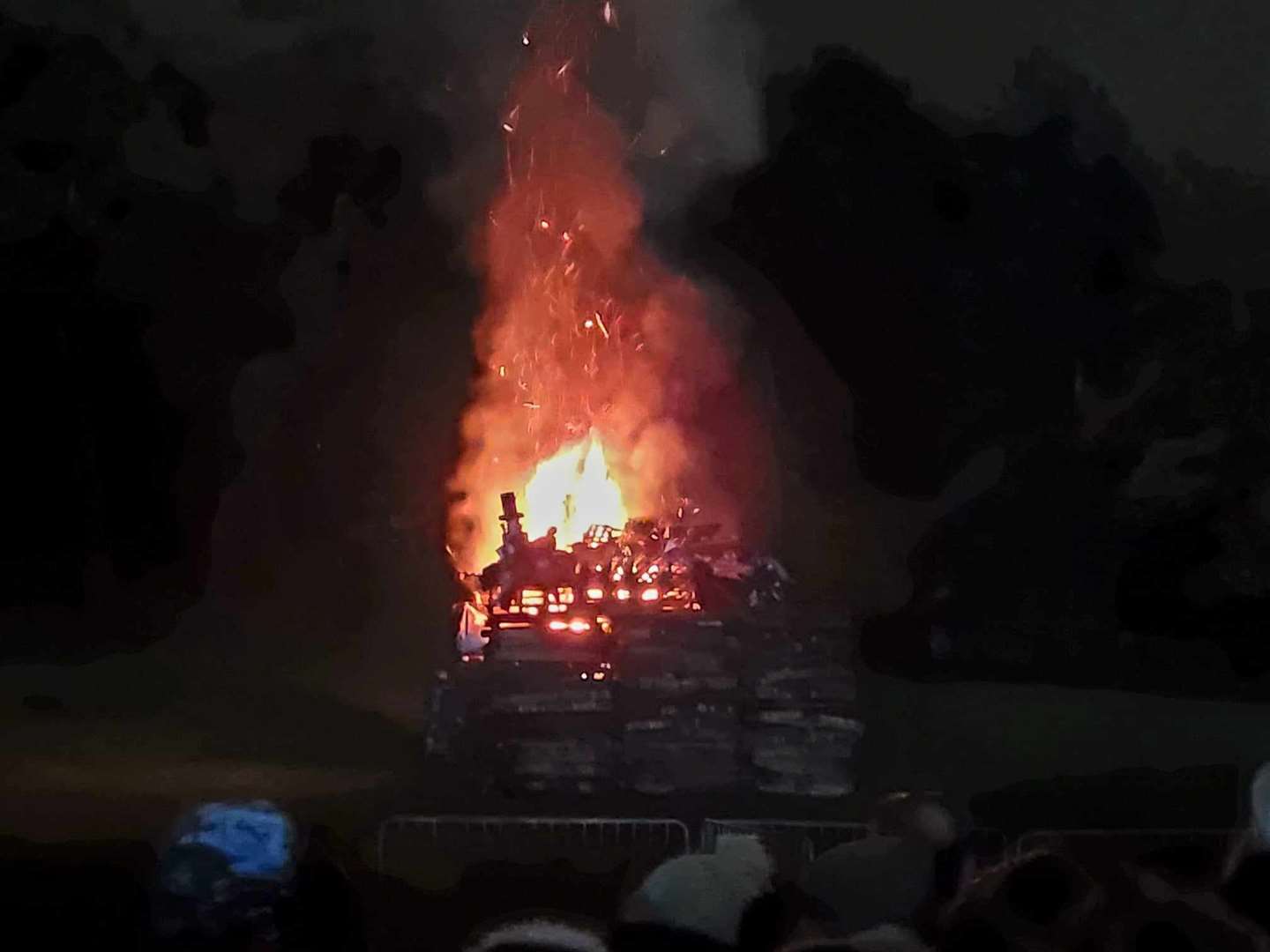 The Guy Fawkes up in flames just before the fireworks display.