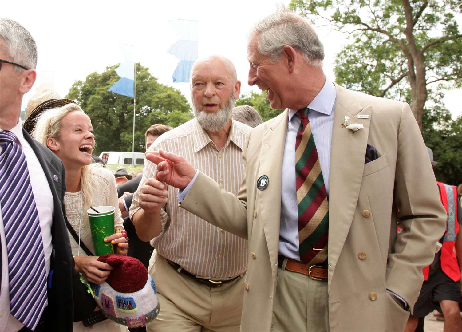 The then-Prince of Wales with Michael Eavis (centre) as Charles visited Glastonbury Festival 2010 to mark the 40th anniversary of the event (Yui Mok/PA)