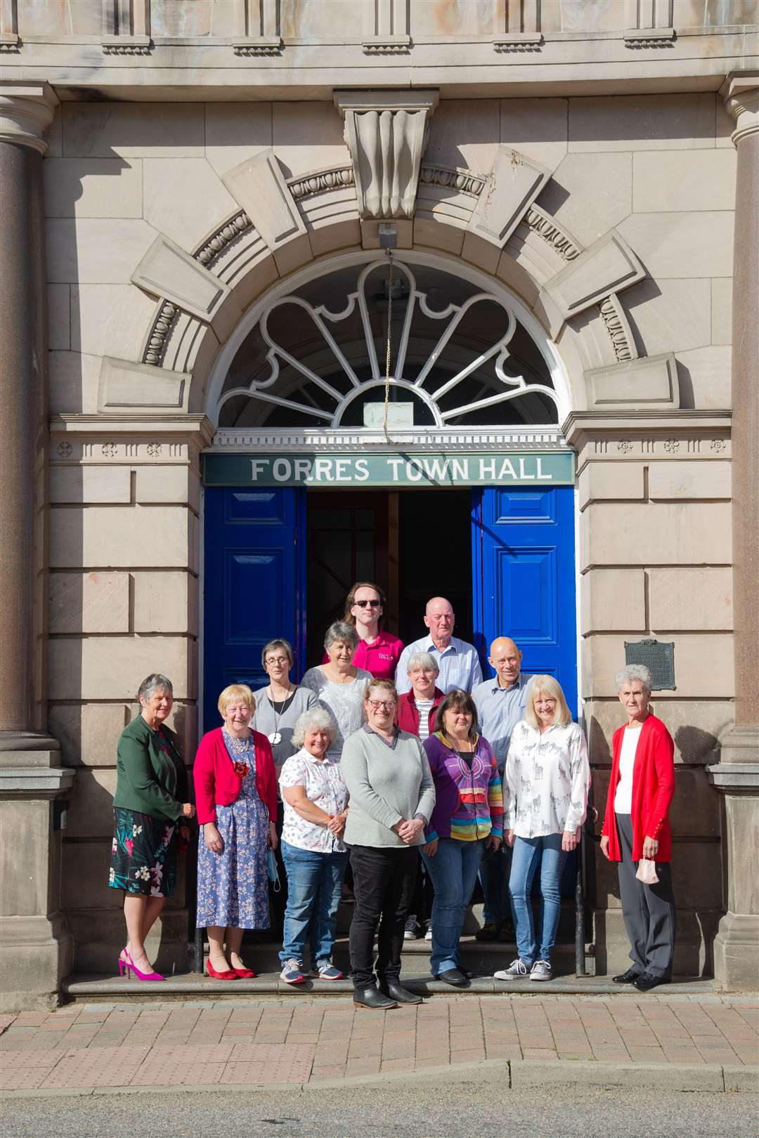 Members of Forres Area Community Trust, including Debbie Herron (front) are joined by other hall users as the venue reopens following the pandemic close down.
