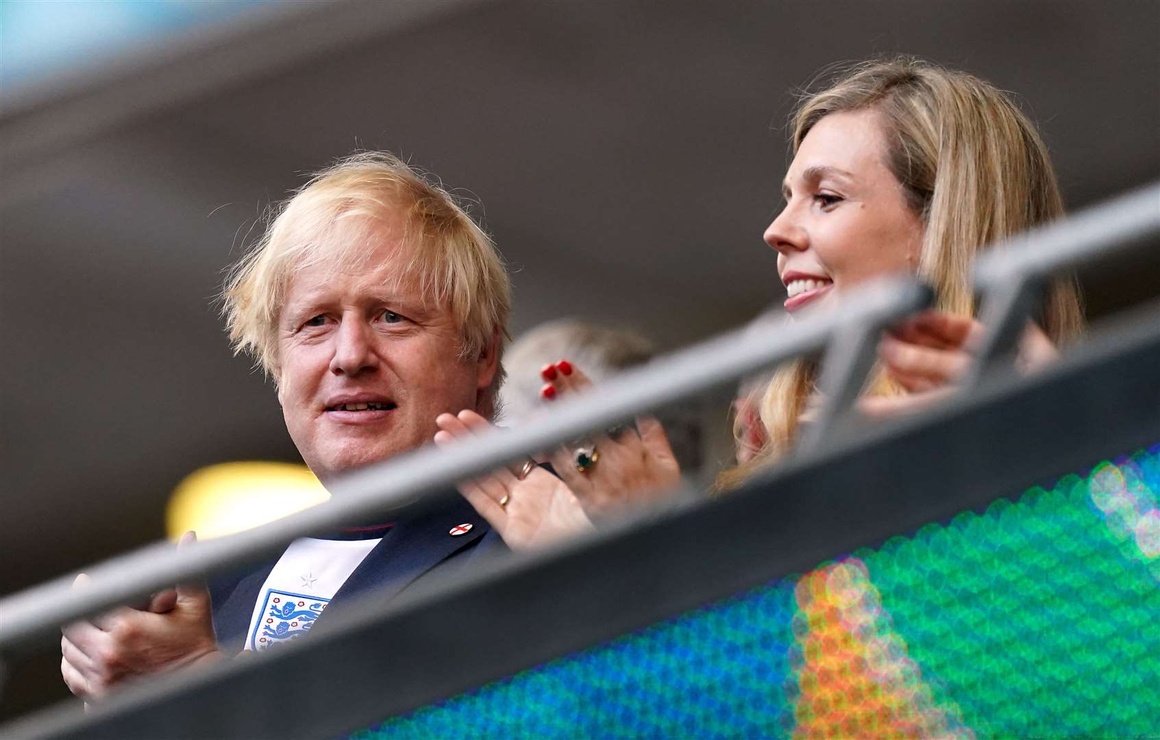 Prime Minister Boris Johnson and his wife Carrie in the stands during England’s Euro 2020 semi-final match against Denmark at Wembley (Mike Egerton/PA)