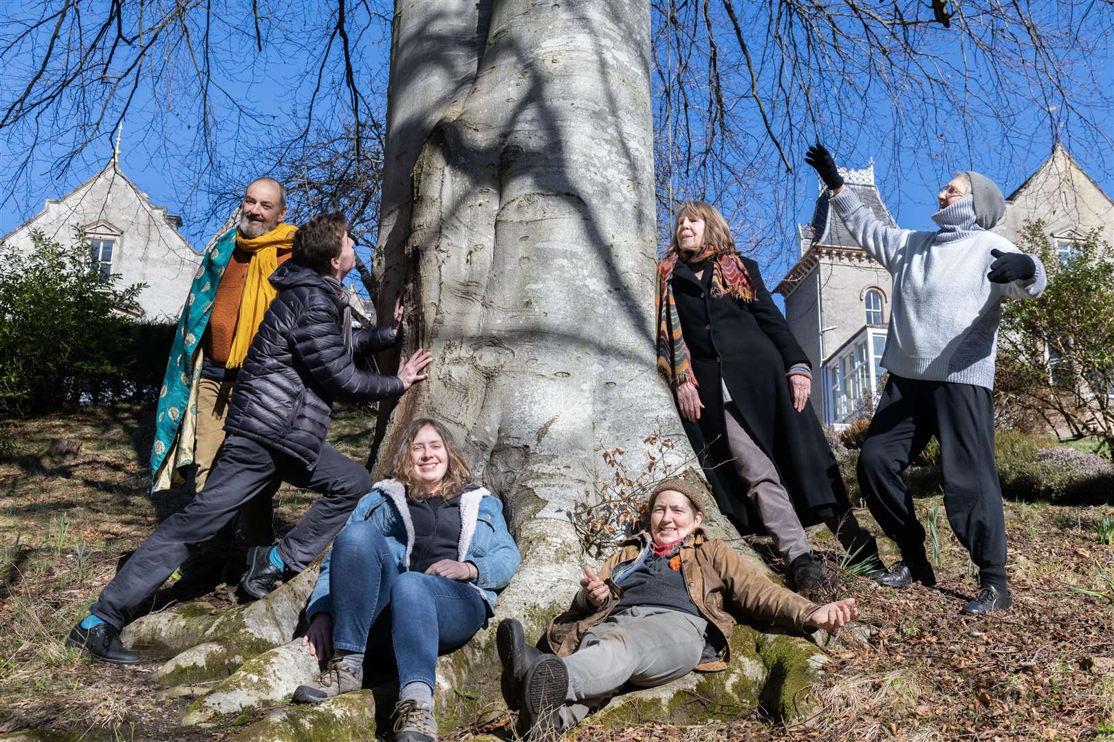 Theatre of the Seven Directions director Laura Pasetti (left) and some of the cast outside Findhorn Foundation Cluny Hill. Picture: Beth Taylor