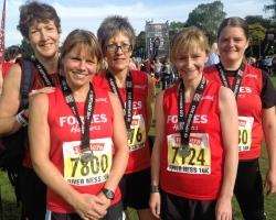 From left are Anne Docherty, who was first female 60+ at the Baxter's 10k im Inverness at the weekend, with fellow Harriers, Clare Nicholas, Carol Murphy, Susan McRitchie and Ally Harris, who all took part in the event.