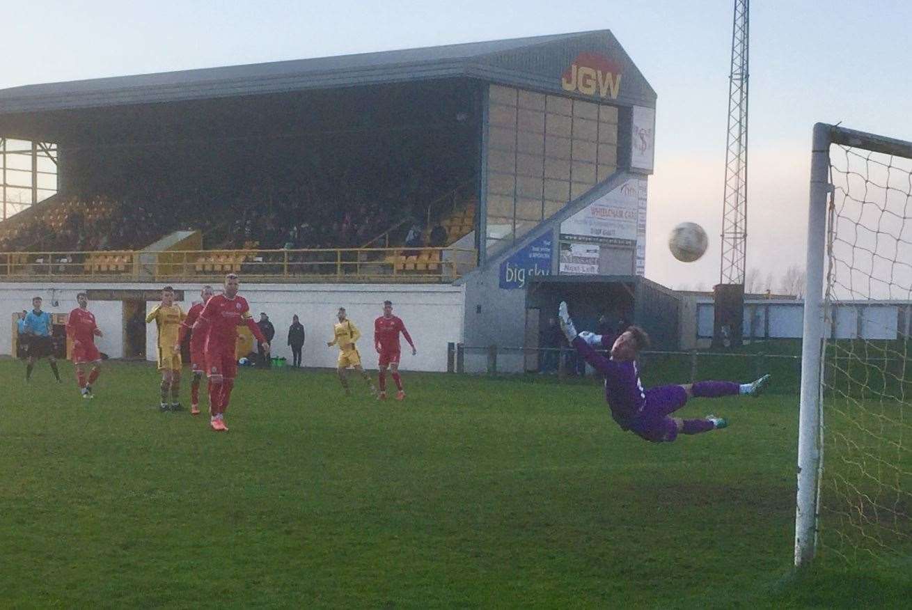 Paul Brindle's effort from flew past the far post. Picture: George Rutherford