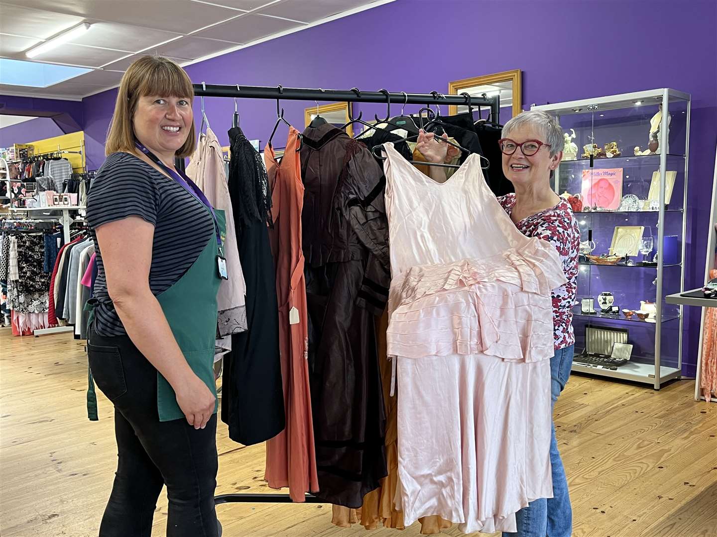 Mairi Skivington and Ainsley James curate the Vintage Clothing Exhibition at Highland Hospice.