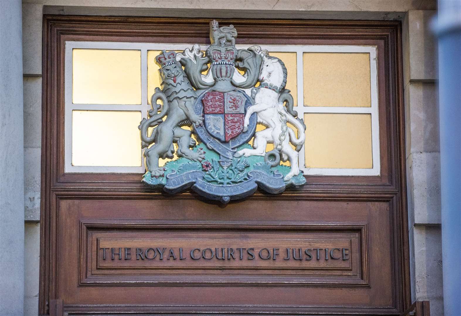 The crest of the Royal Courts of Justice where the High Court and the Court of Appeal sit in Belfast, Northern Ireland (PA)