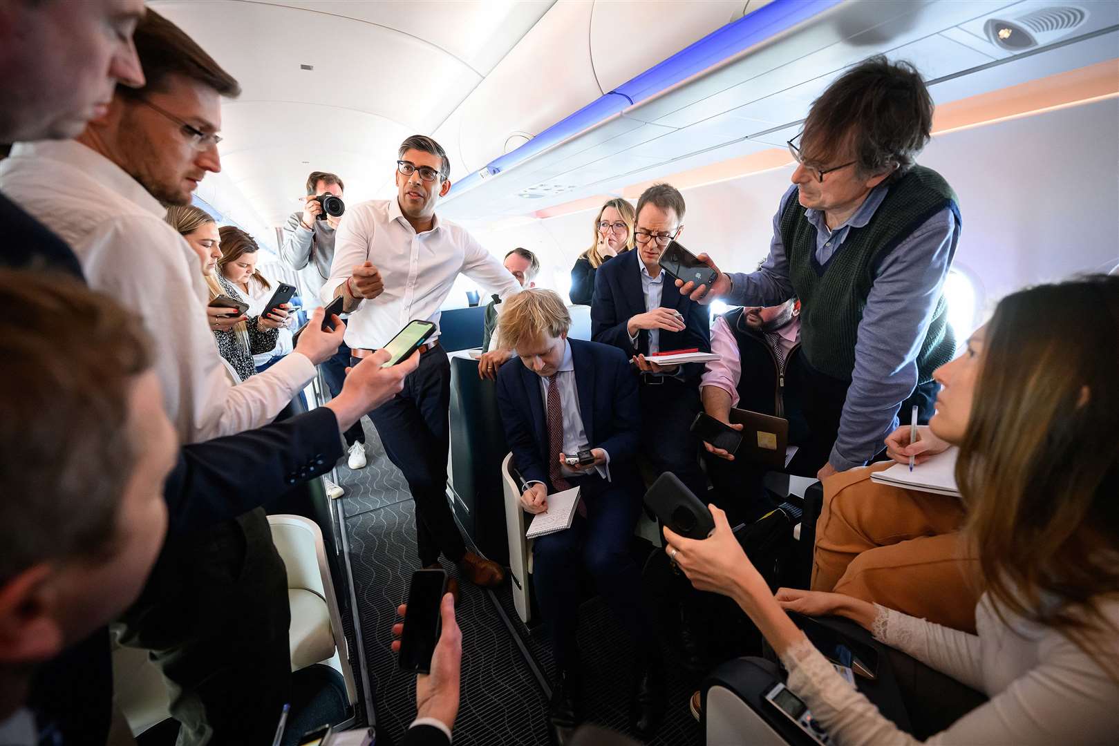 Prime Minister Rishi Sunak speaks to members of the travelling media during his flight to San Diego in the US (Leon Neal/PA)