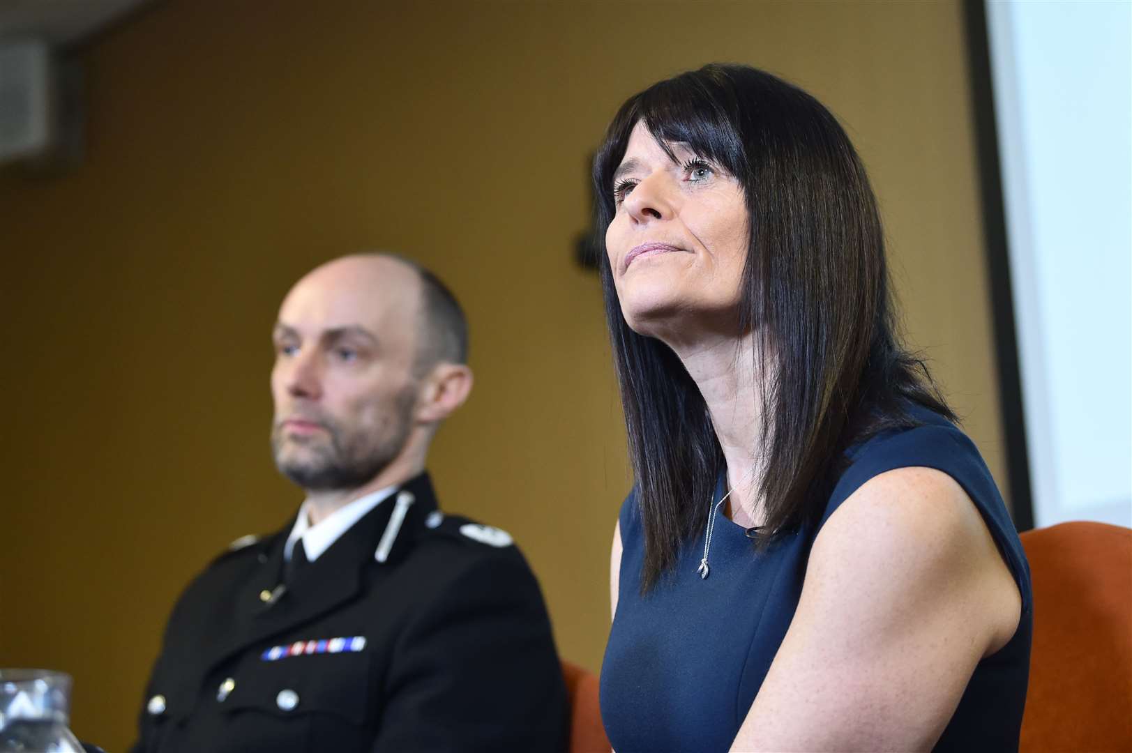 Assistant Chief Constable Peter Lawson and Detective Superintendent Rebecca Smith, of Lancashire Police, update the media on the search for Nicola Bulley (Peter Powell/PA)