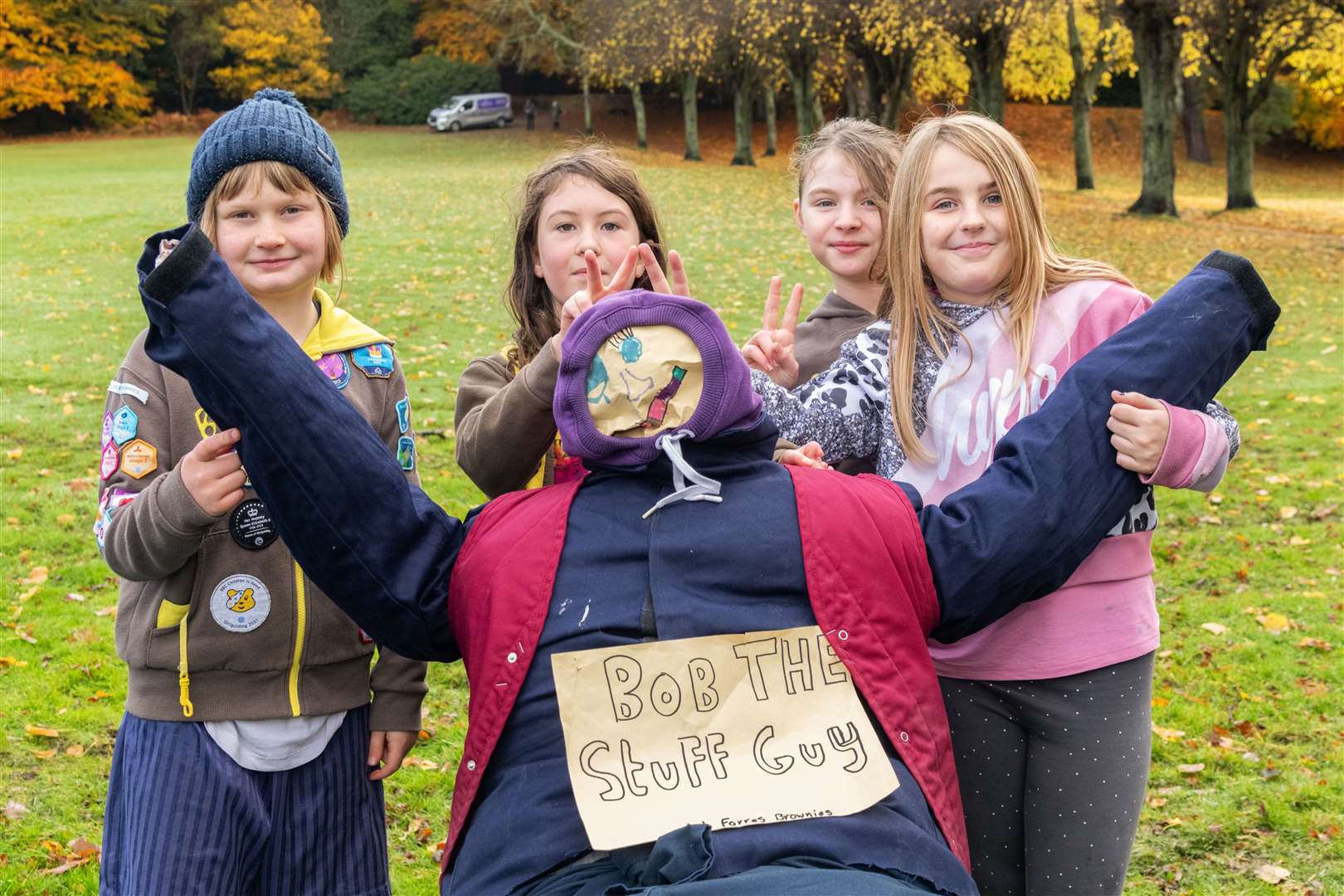 1st Forres Brownies with their entry for the Guy competition ahead of the bonfire night at Grant Park...Picture: Beth Taylor.