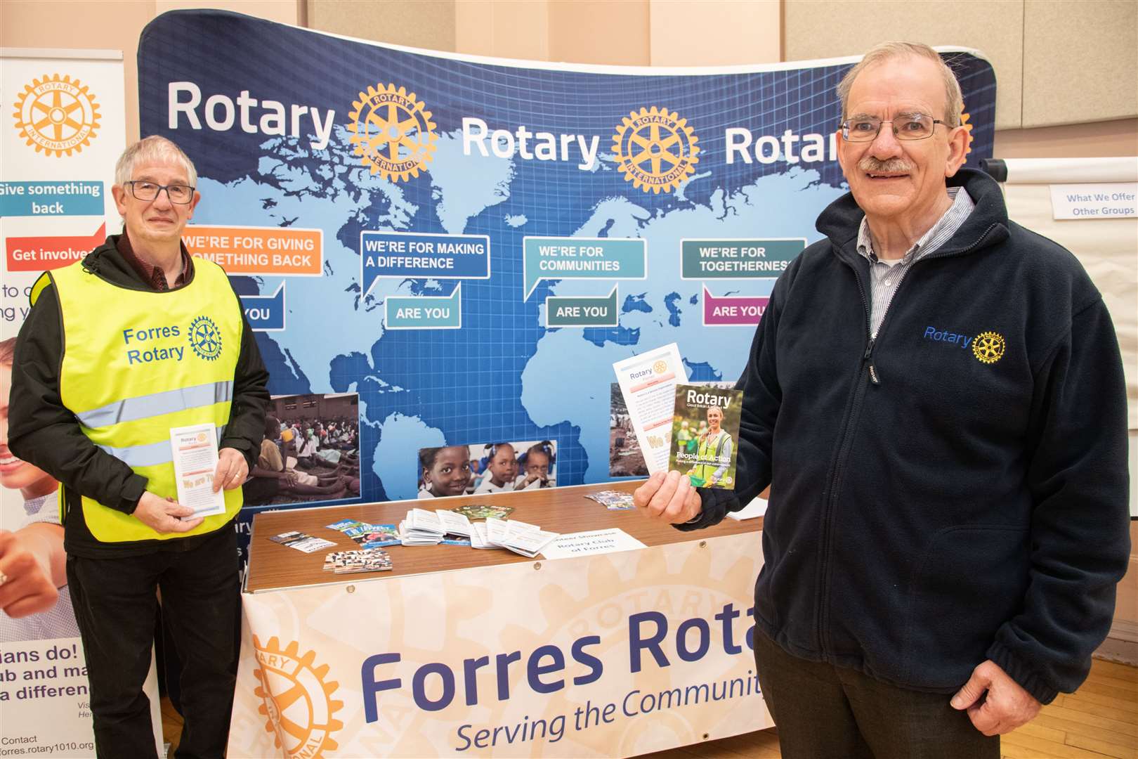 Tony O'Neill and Ken McLennan on the Forres Rotary Club stand last time.