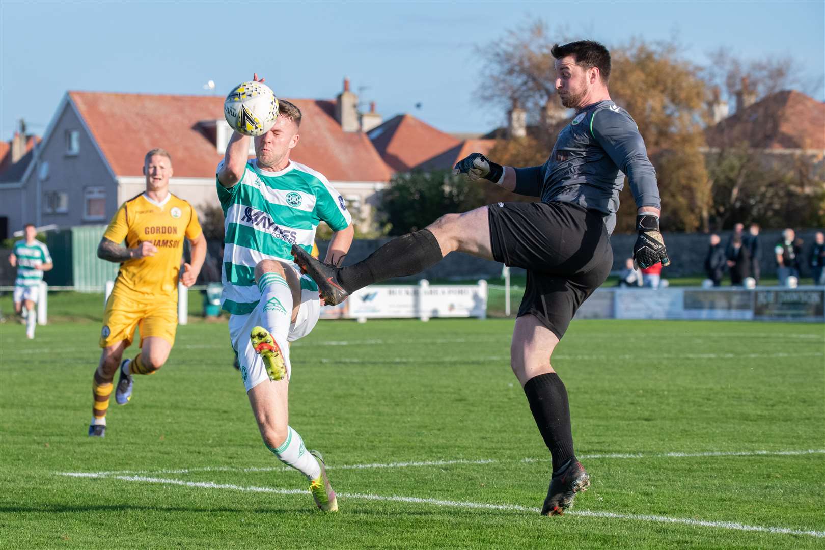 Stuart Knight in action against Buckie last season - the keeper has joined Jags from Forres Mechanics. Picture: Daniel Forsyth..