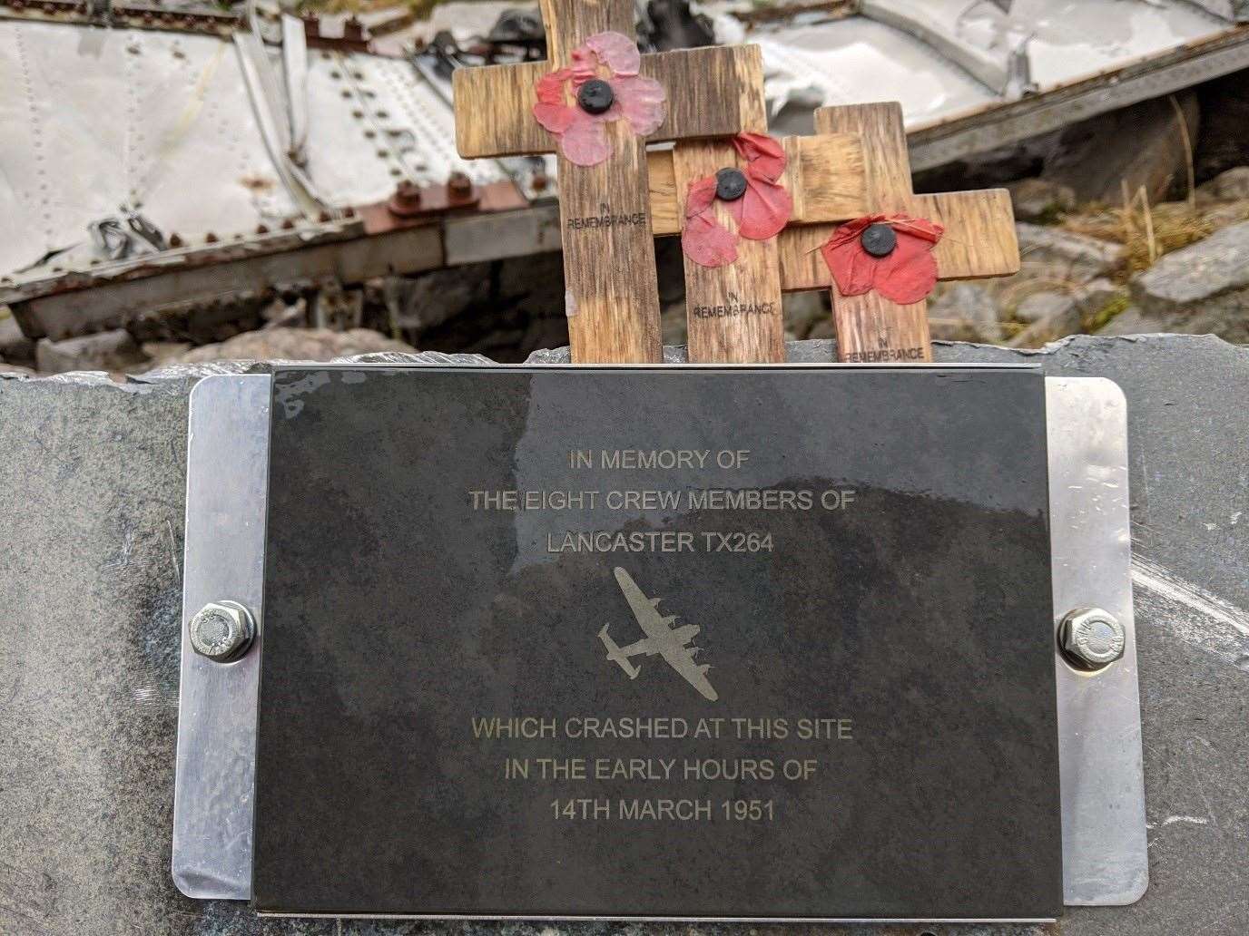 The plaque laid by RAF Lossiemouth's Mountain Rescue Team.