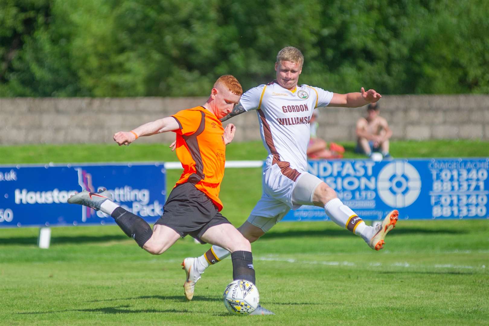 Defending the Forres Mechanics goal against Rothes last season, Graham Fraser hopes to be back in action from a broken foot at the start of the next campaign. Picture: Daniel Forsyth.