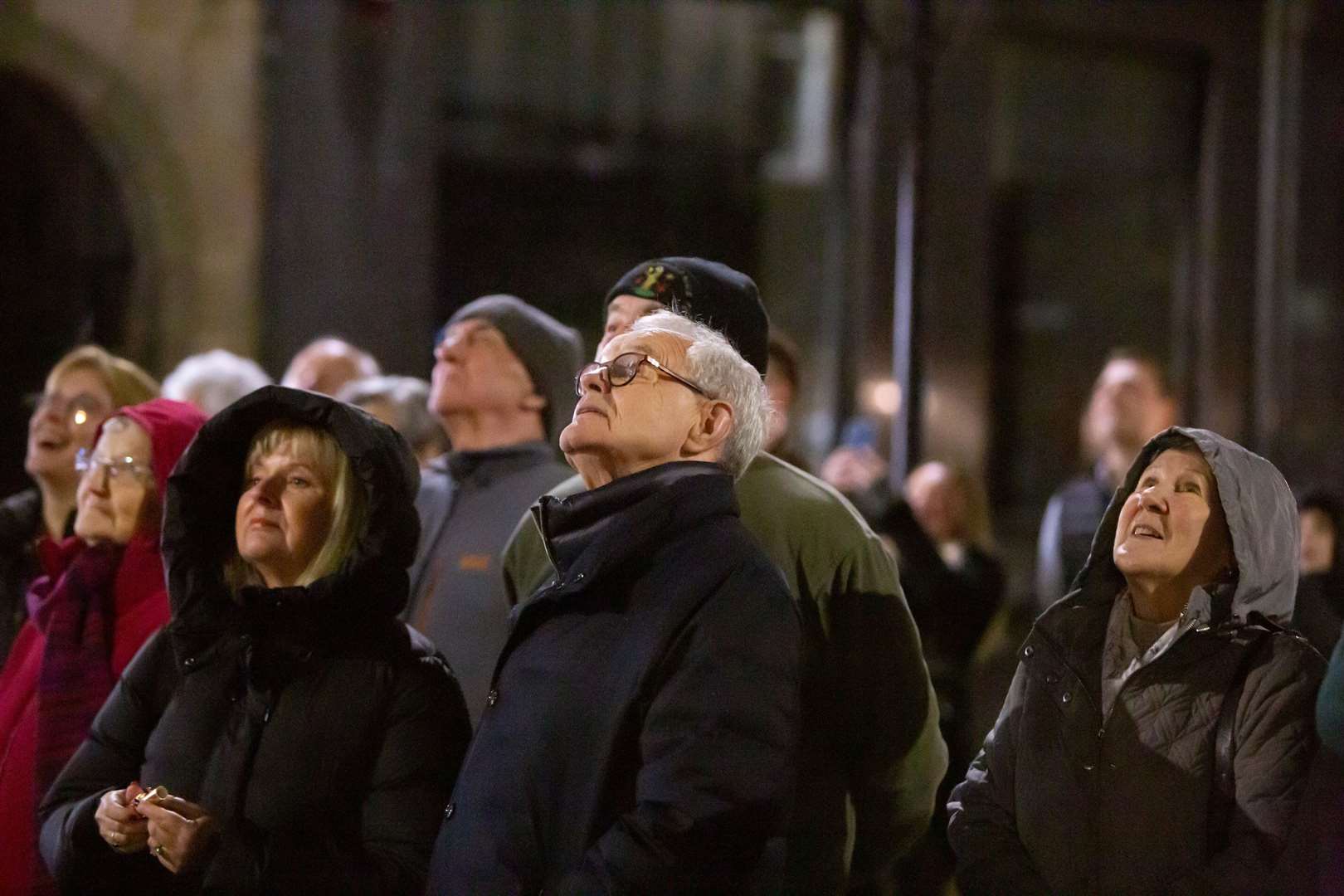 Lorraine and Bill Budge, and Mary Stuart admiring the Tolbooth lights.