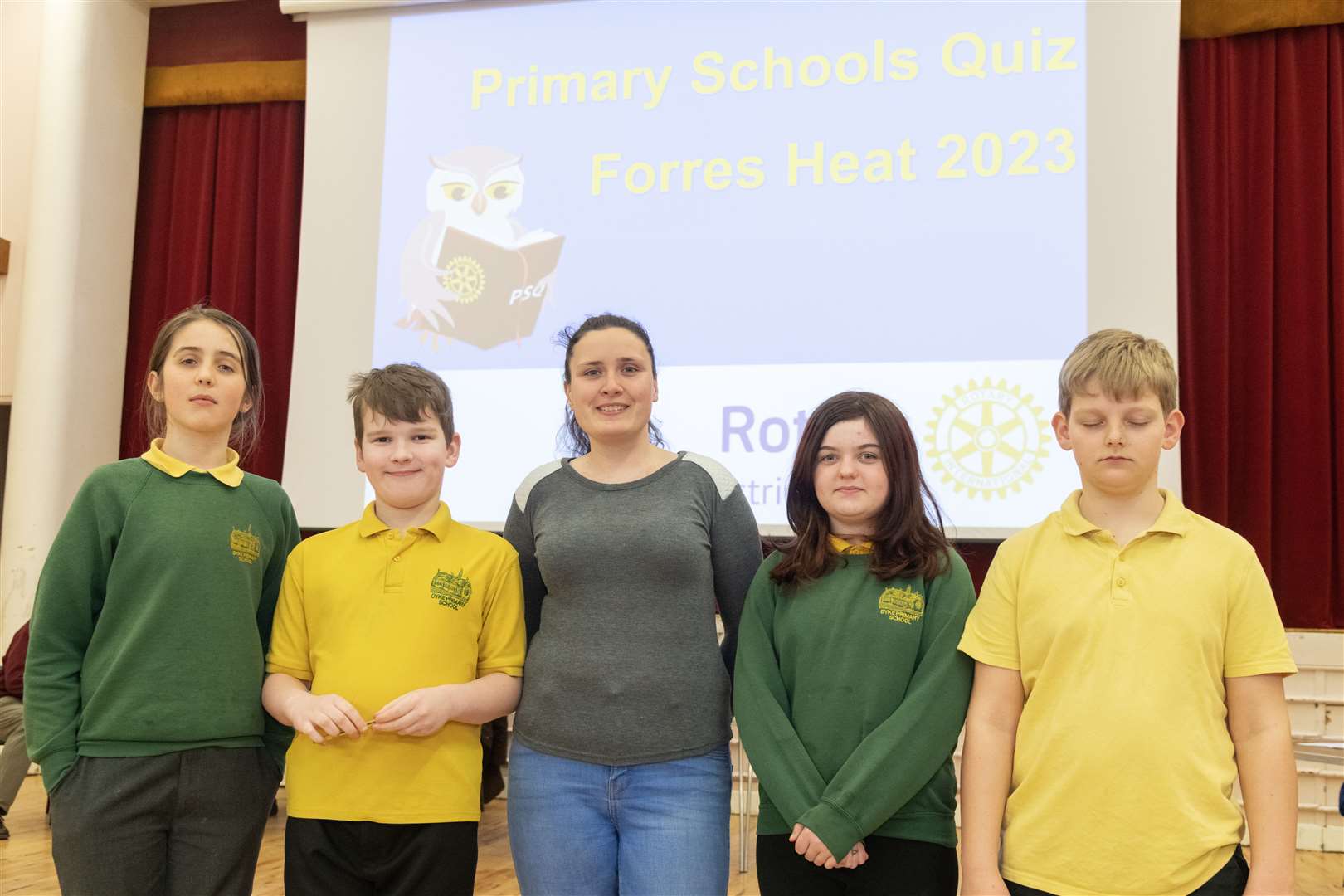 Miss Fraser and Dyke Primary School's challengers.