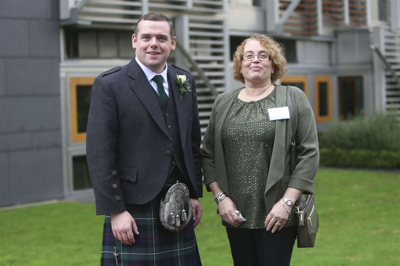 Douglas Ross pictured with his local hero Carol Brown during the Royal Opening of the Sixth Session of the Scottish Parliament. Photo: Fraser Bremner/Scottish Parliament.