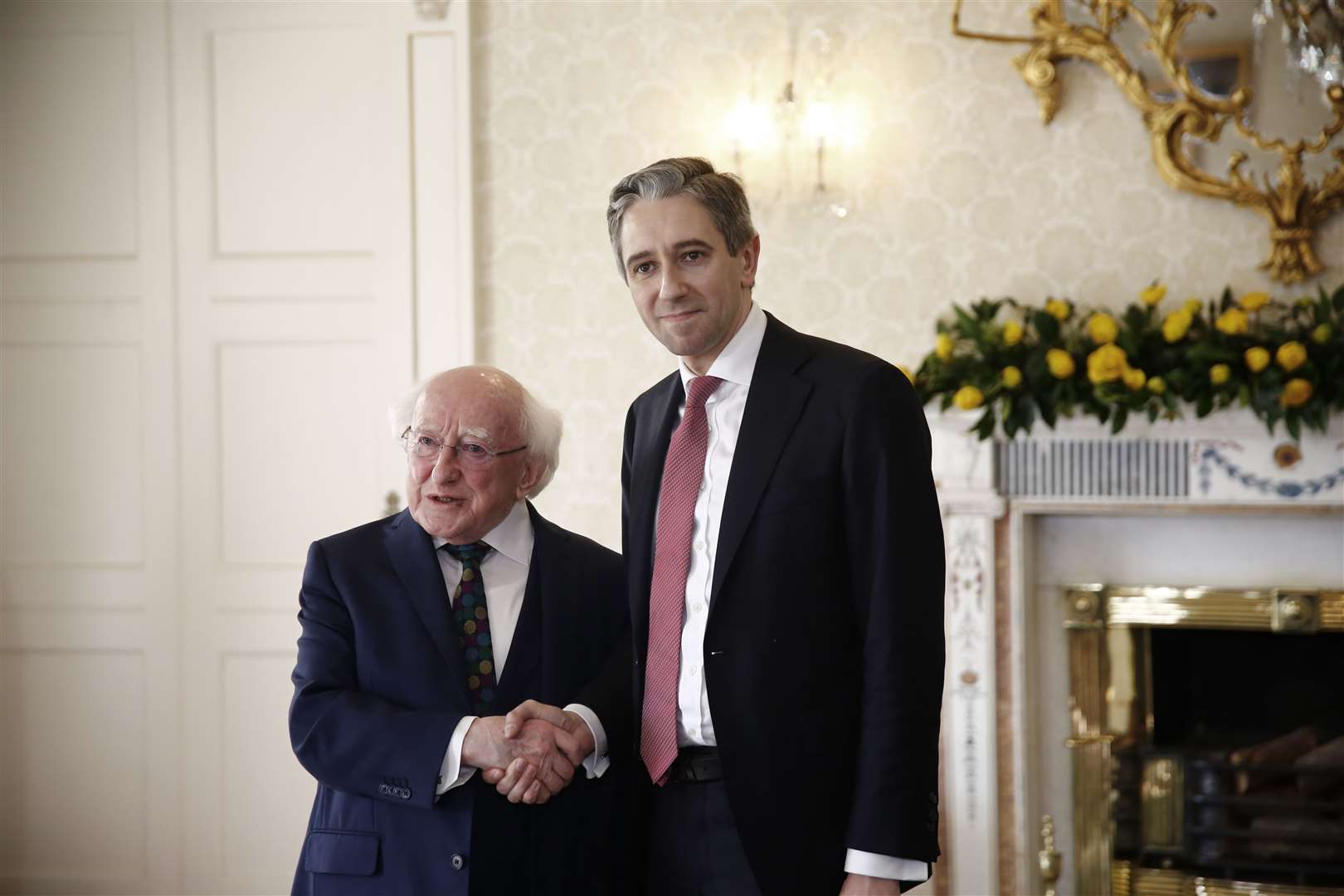 Simon Harris meets the President of Ireland Michael D Higgins (Damien Storan/PA)