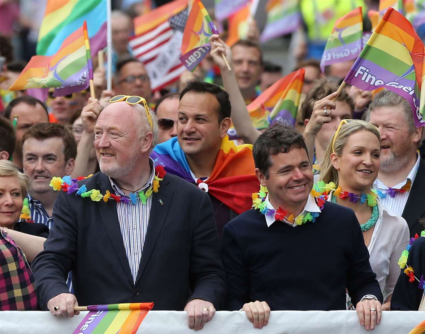 Leo Varadkar takes part in the Dublin LGBTQ Parade on O’Connell Street (Niall Carson/PA)