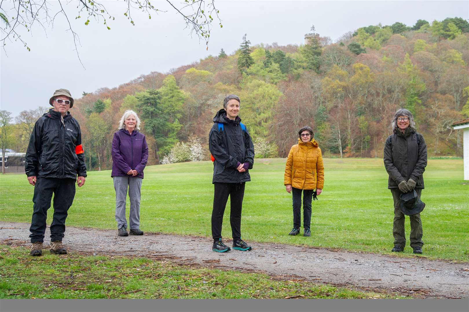 David Brands, Dorothy Longley, Siobhan Ryder, Margaret Greenway and Eileen Campbell on a health walk in Forres.