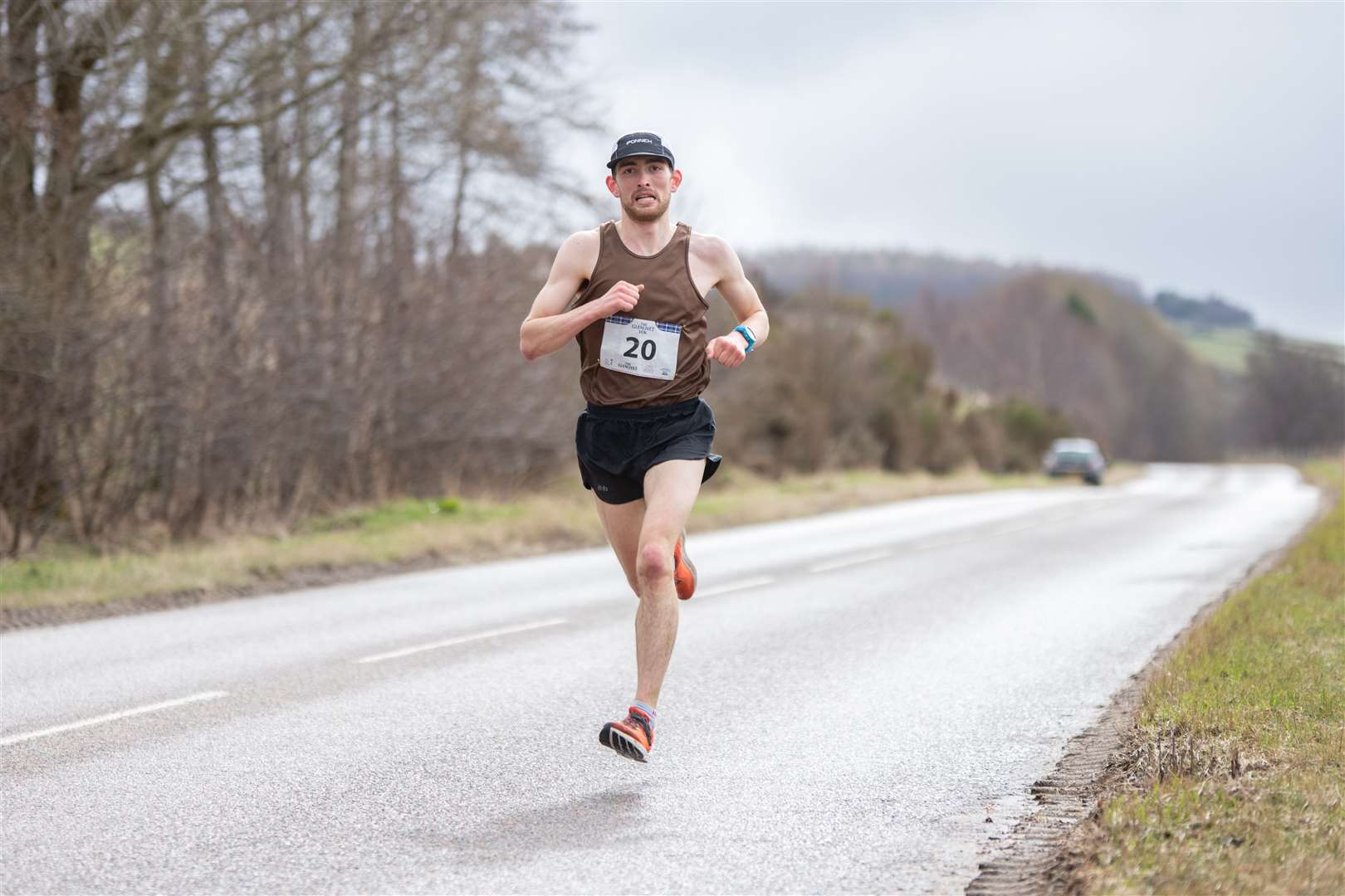 Alasdair Bisset finished the race 1st overall with a time of 35:19. ..2023 Glenlivet 10k Race, which raises money for Chest Heart & Stroke Scotland. .. Picture: Daniel Forsyth..