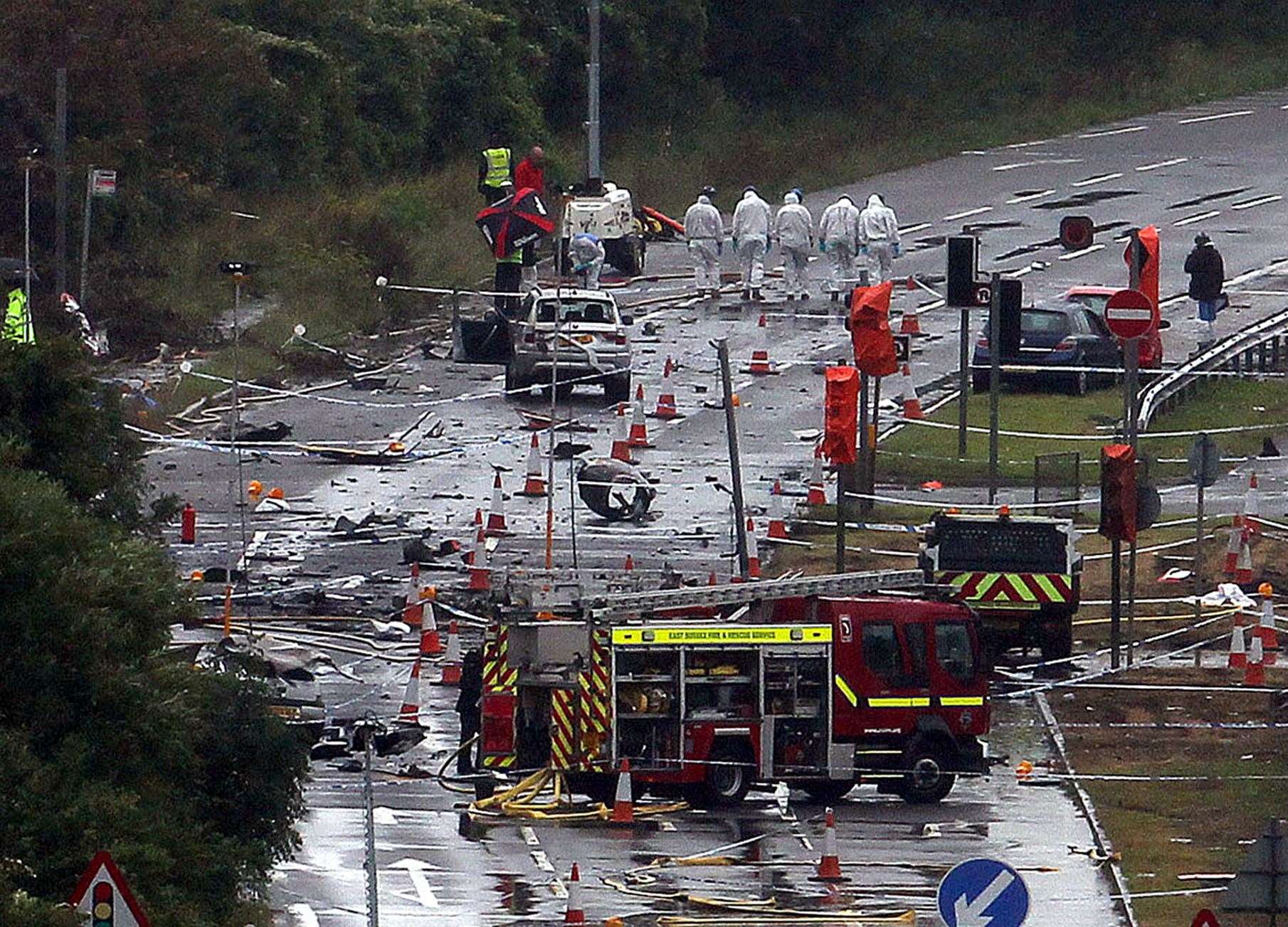 The jet crashed in a fireball on to the A27 (PA)