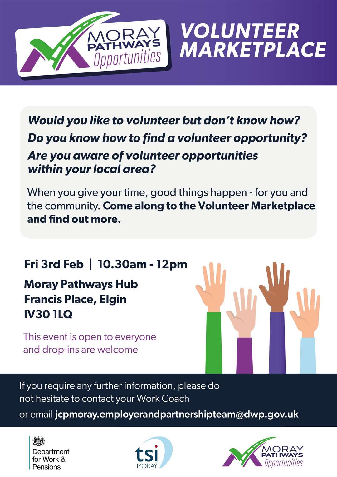 A wide range of organisations will be represented at the Volunteer Marketplace drop-in.