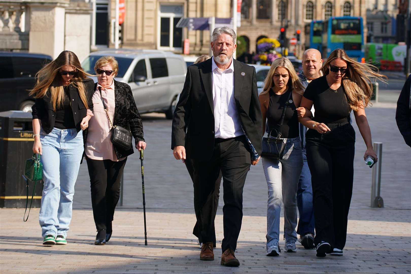 The father of Elle Edwards, Tim Edwards, arrives with family members at Liverpool Crown Court where Connor Chapman is charged with her murder (Peter Byrne/PA)