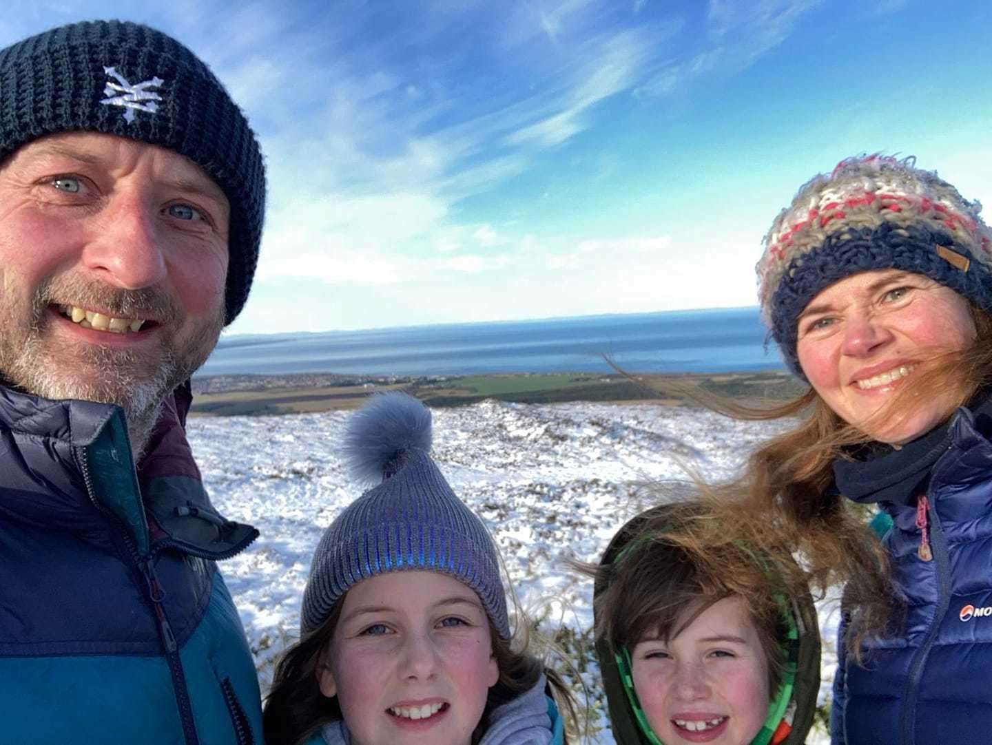 The Dunbar family, from Duffus, taking part in Outfit Moray's Winter Challenge.