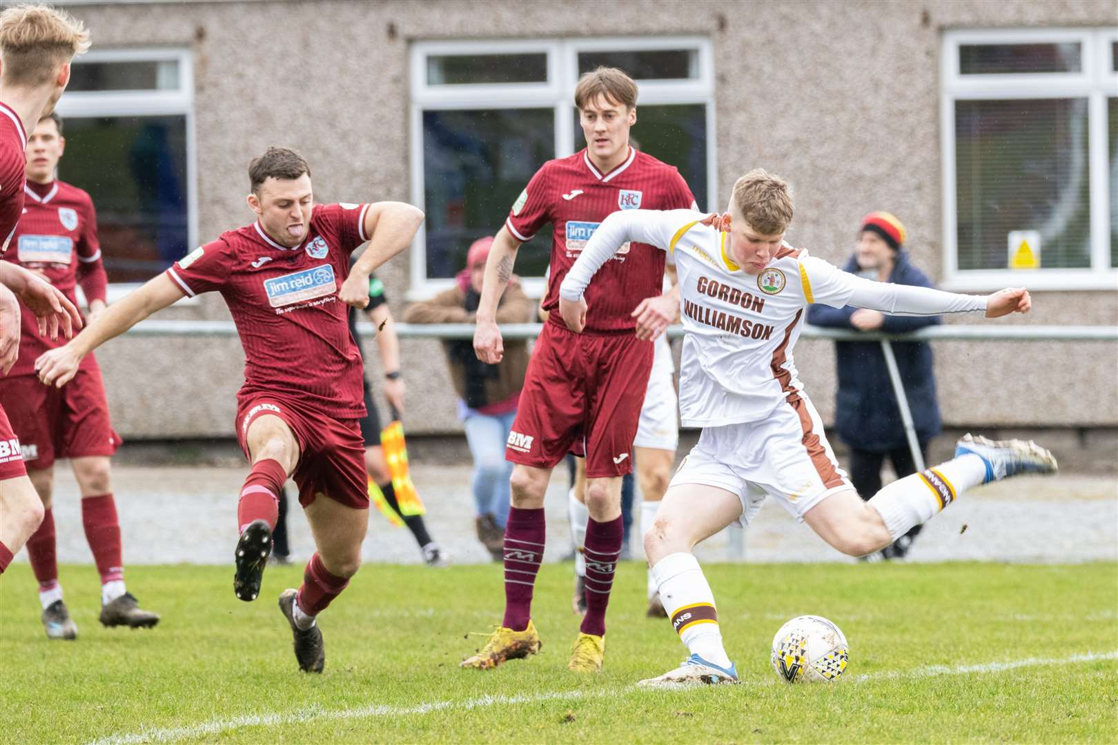 Forres' Ethan Cairns makes an attempt for goal. Picture: Beth Taylor.