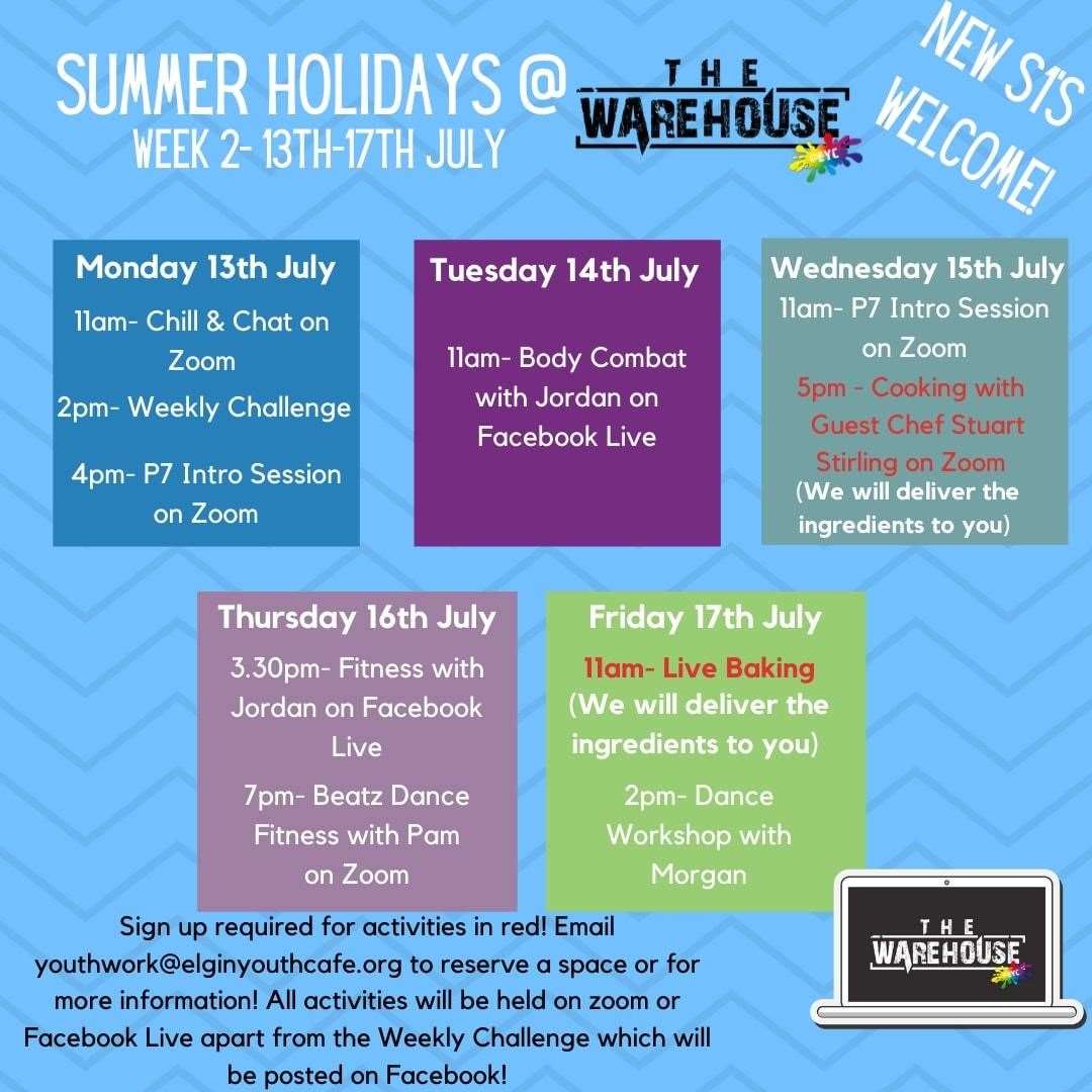 The Warehouse@EYC’s virtual summer programme for the week starting July 13.
