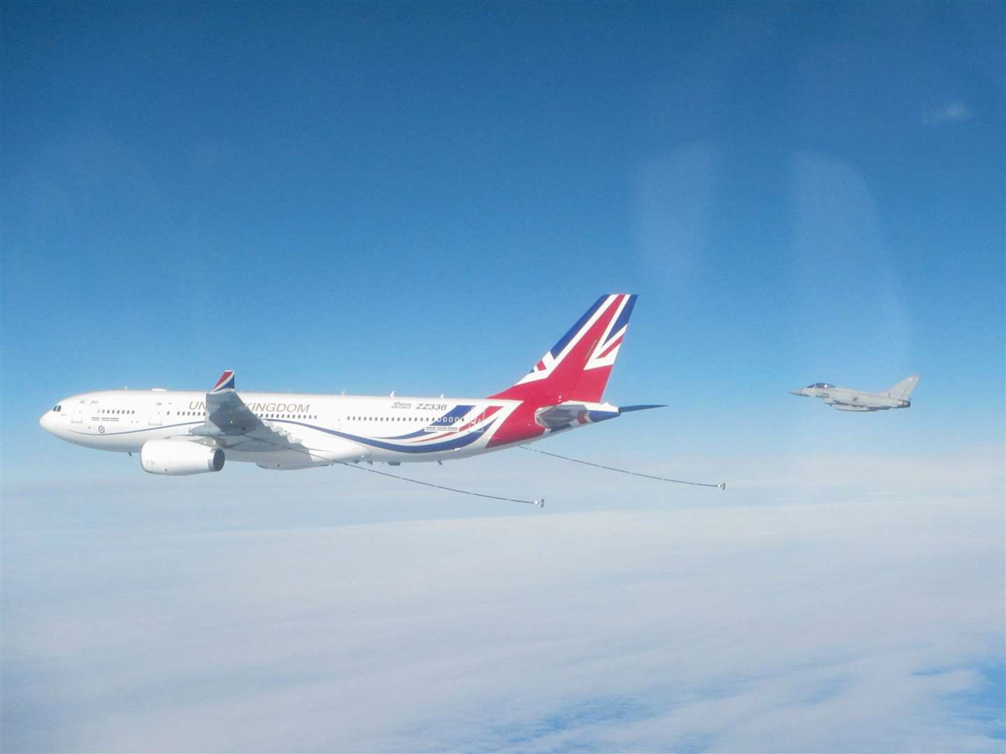 Typhoons from RAF Lossiemouth Refuel with RAF Voyager, Vespina.