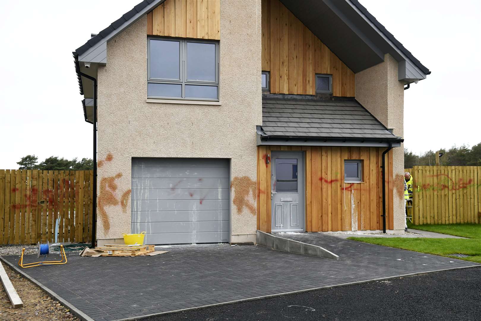 The newly built Kinloss home was vandalised over the weekend with red and green spray paint along with blue and white paint...Picture: Beth Taylor.