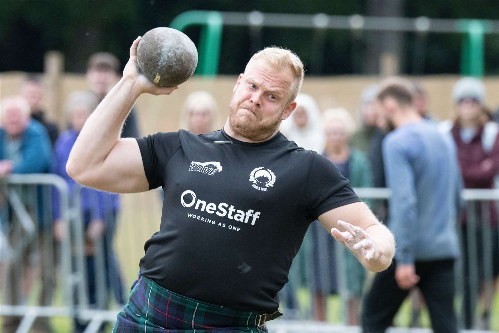 Kalle Välimäki competes in the heavyweight events...Forres Highland Games 2022...Picture: Daniel Forsyth..