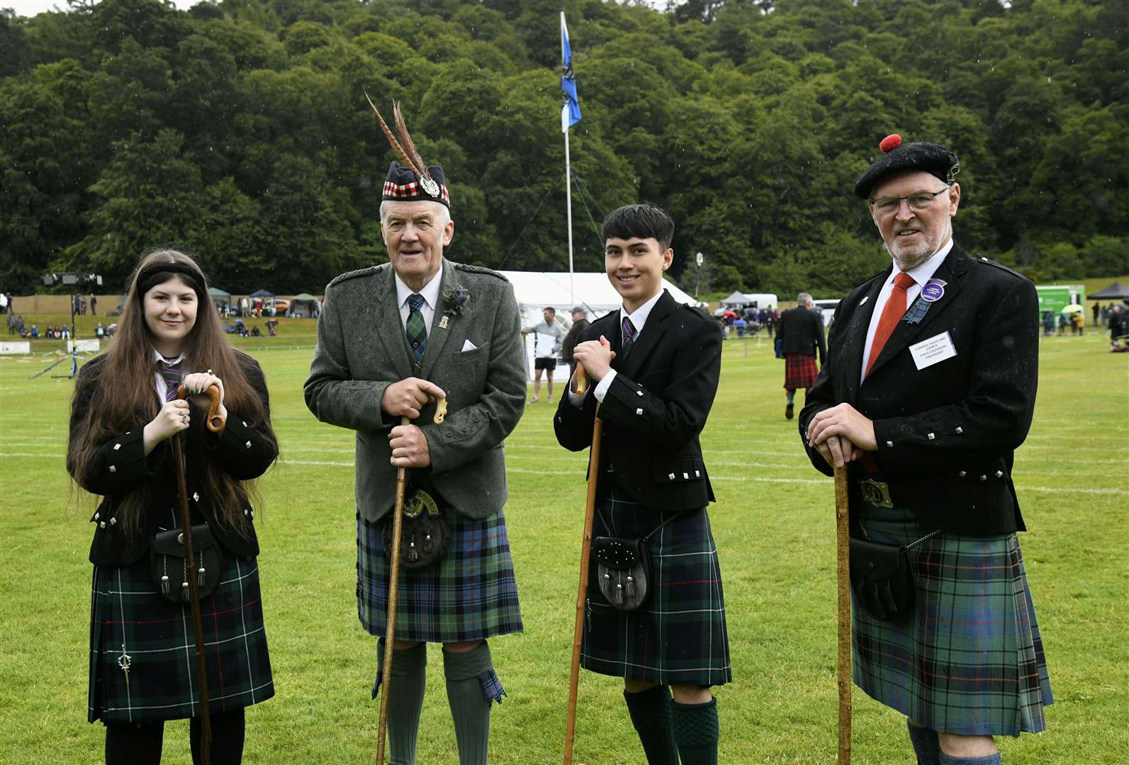 Fred Davidson on the far right, The Highland Games President, James McPartlin on the right, junior chieftain, George Alexander on the left,the Chieftain, Amy McGhee on the far left, another junior chieftain...Forres Highland Games...Picture: Beth Taylor..