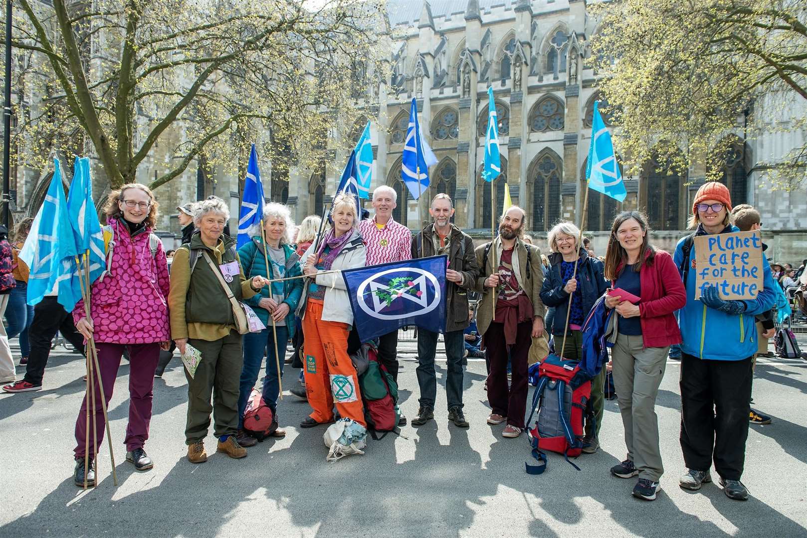 Members of XR Scotland (mainly Inverness) gather in front of Westminster Abbey. Picture by Mark Richards