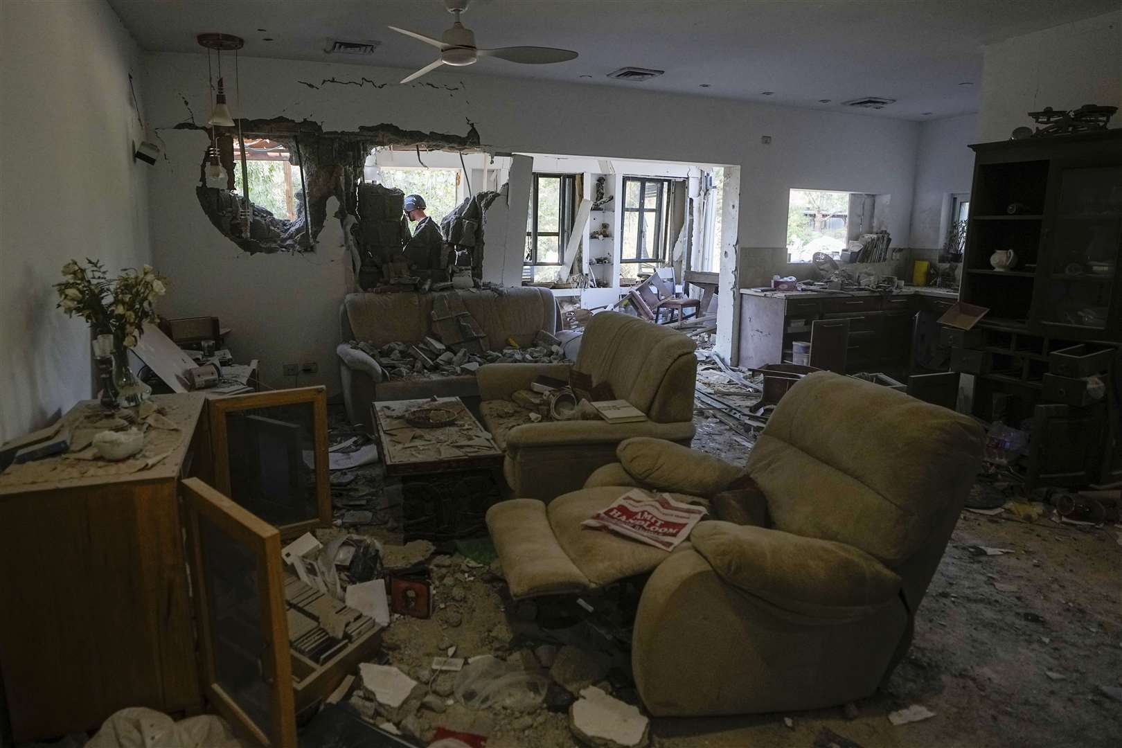 A house damaged by Hamas militants is seen in Kibbutz Be’eri, Israel (Ariel Schalit/AP)