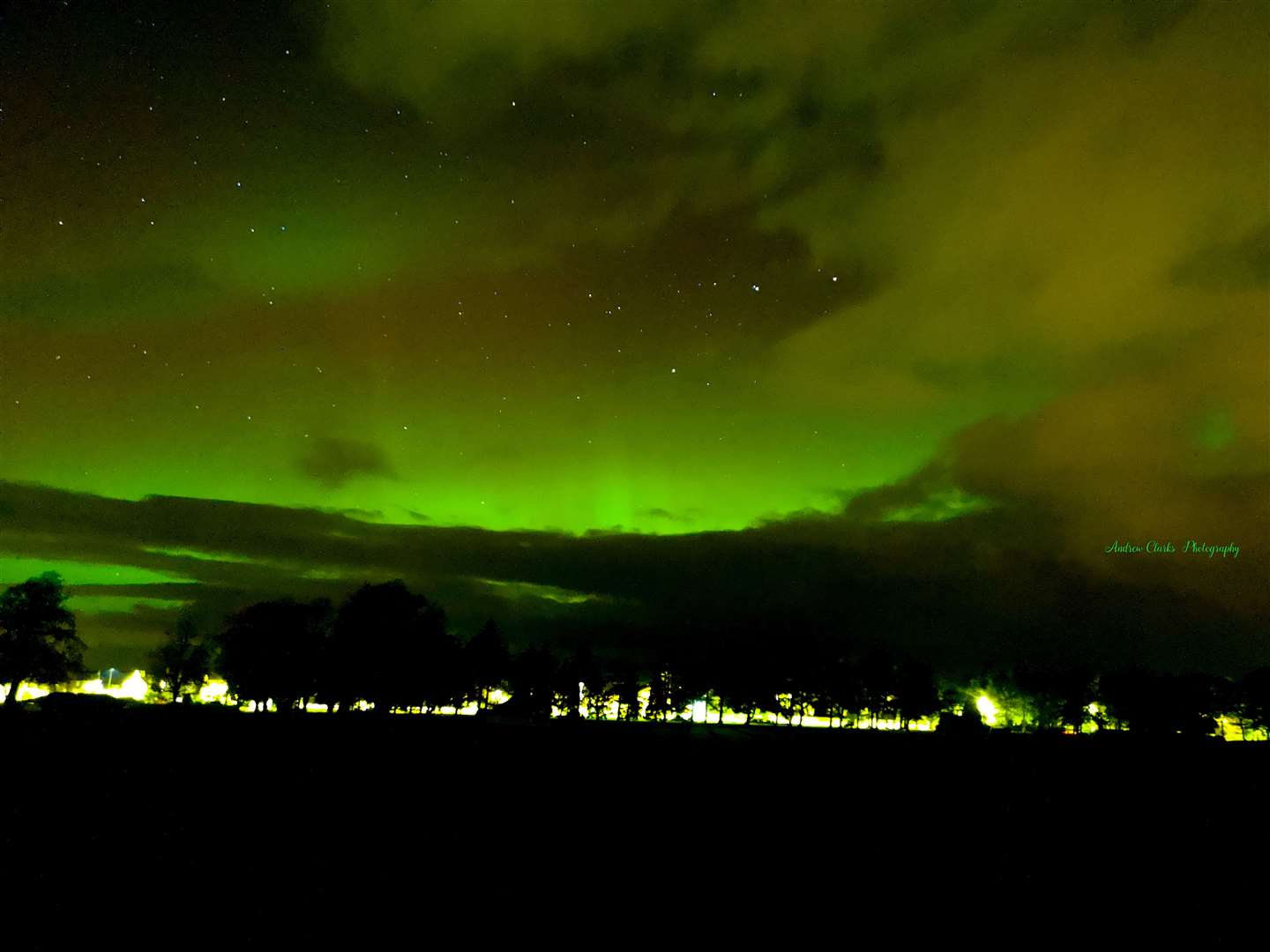 The Northern Lights were captured by Andrew Clark from Grant Park in Forres.