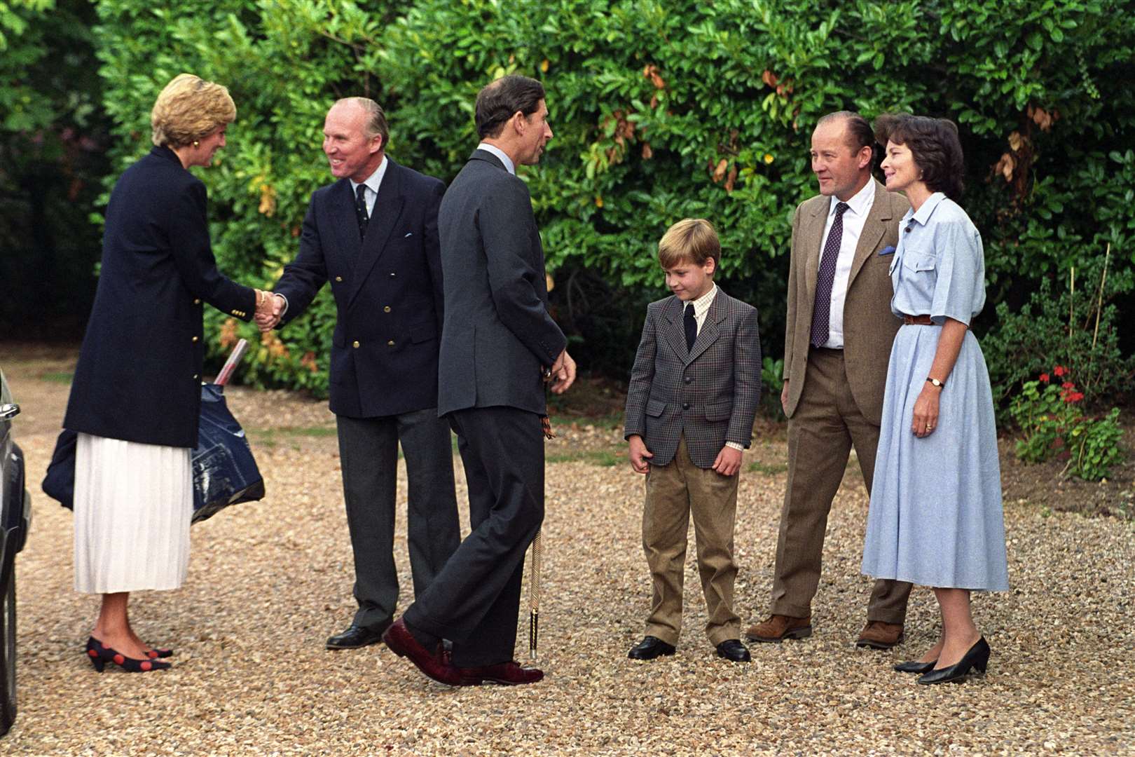 Prince William is welcomed to Ludgrove Preparatory School with his parents the Prince and Princess of Wales (Martin Keene/PA)