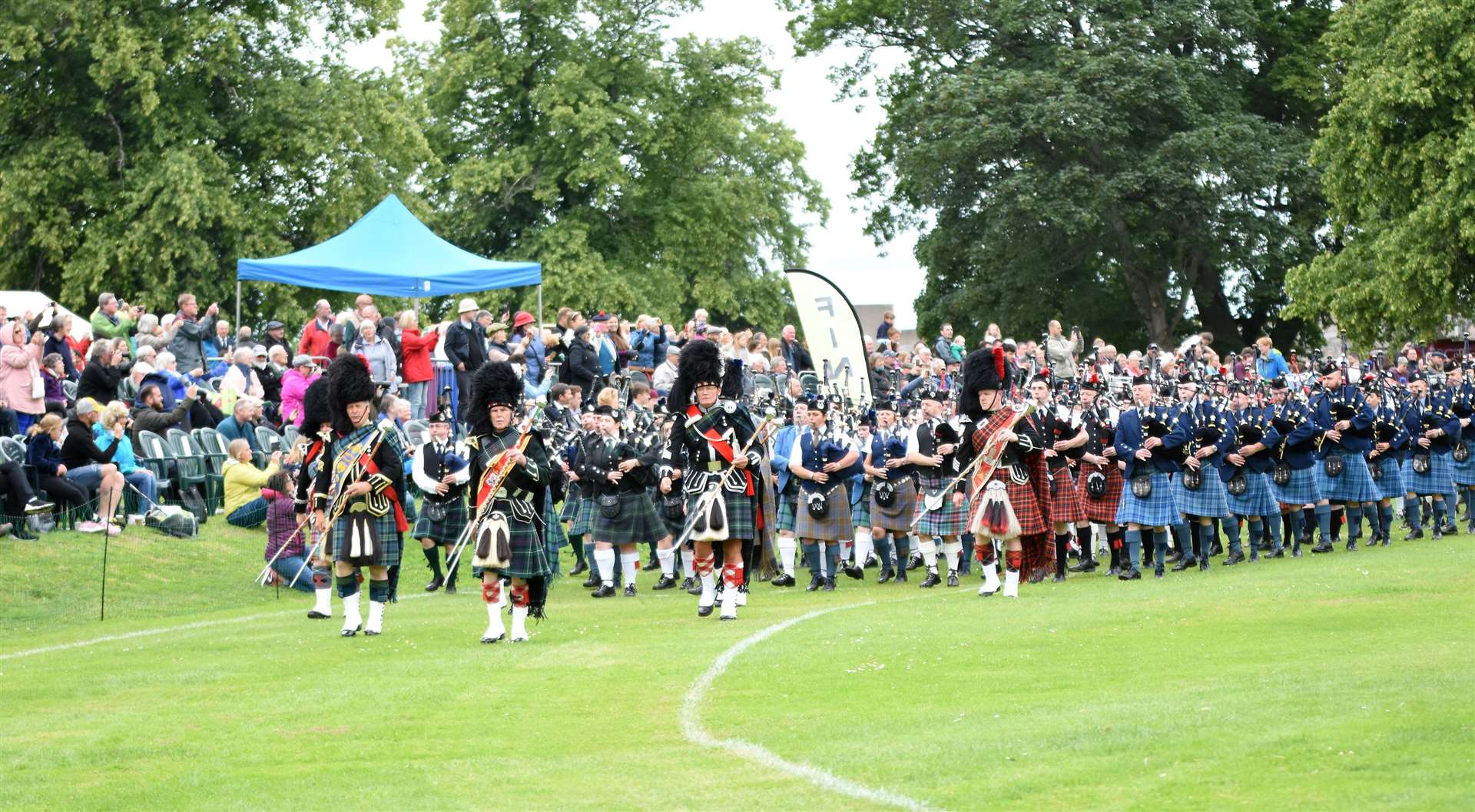 Massed pipe bands at last year's Forres Highland Games.
