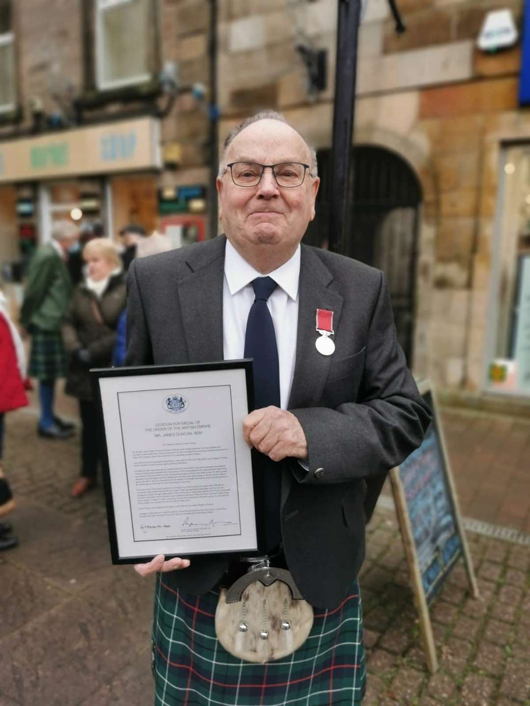 James 'Flicker' Duncan with his British Empire Medal medal and letter of award. Picture by KDis.