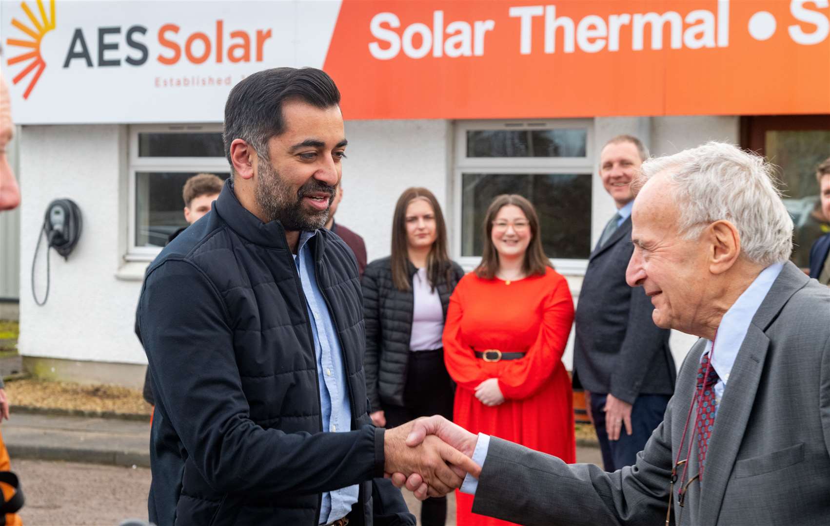 George Goudsmit (Manging Director) welcomes First Minister of Scotland, Humza Yousaf to the AES Solar in Forres...Picture: Beth Taylor.