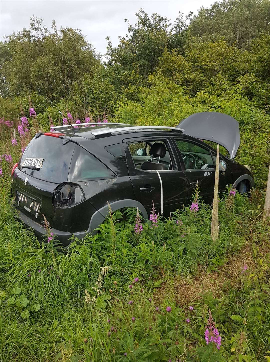 The car abandoned by the group of travellers in May.