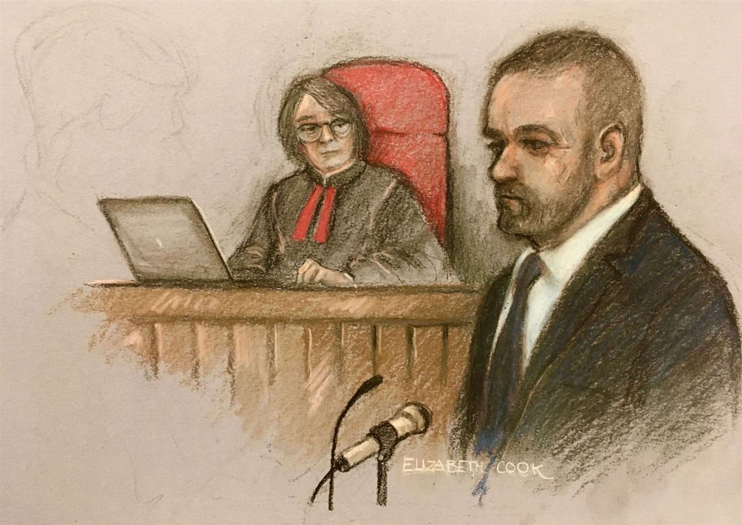 Court artist sketch by Elizabeth Cook of Wayne Rooney giving evidence at the Royal Courts of Justice (Elizabeth Cook/PA)