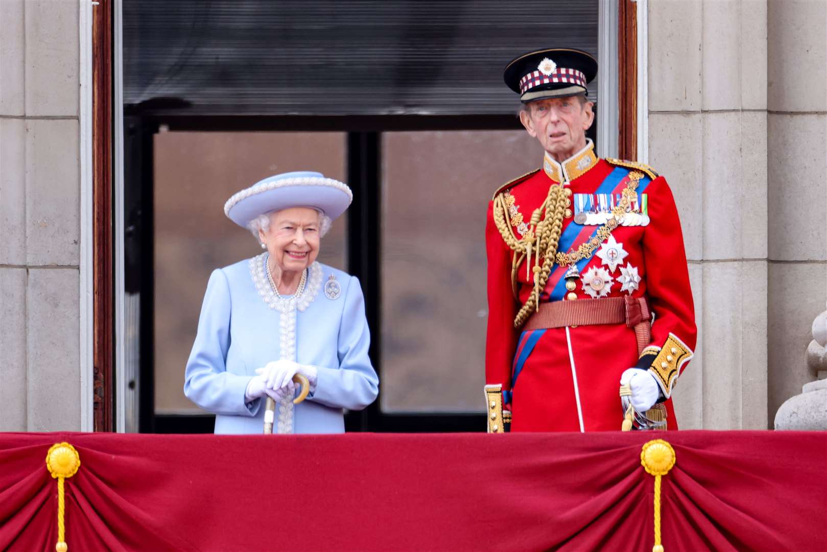The Queen and her cousin the Duke of Kent inspecting the troops from Buckingham Palace (Chris Jackson/PA)