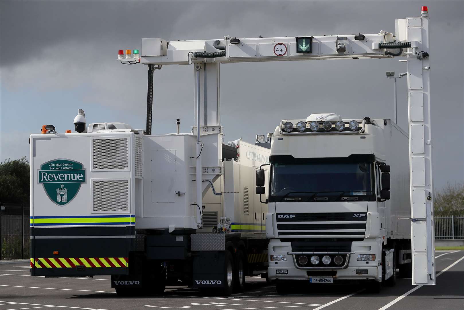 A truck is scanned by a Customs X-Ray Scanner at the Customs and Department of Agriculture, Food &. Marine border inspection post at Rosslare Europort, Co. Wexford. (Brian Lawless/PA)
