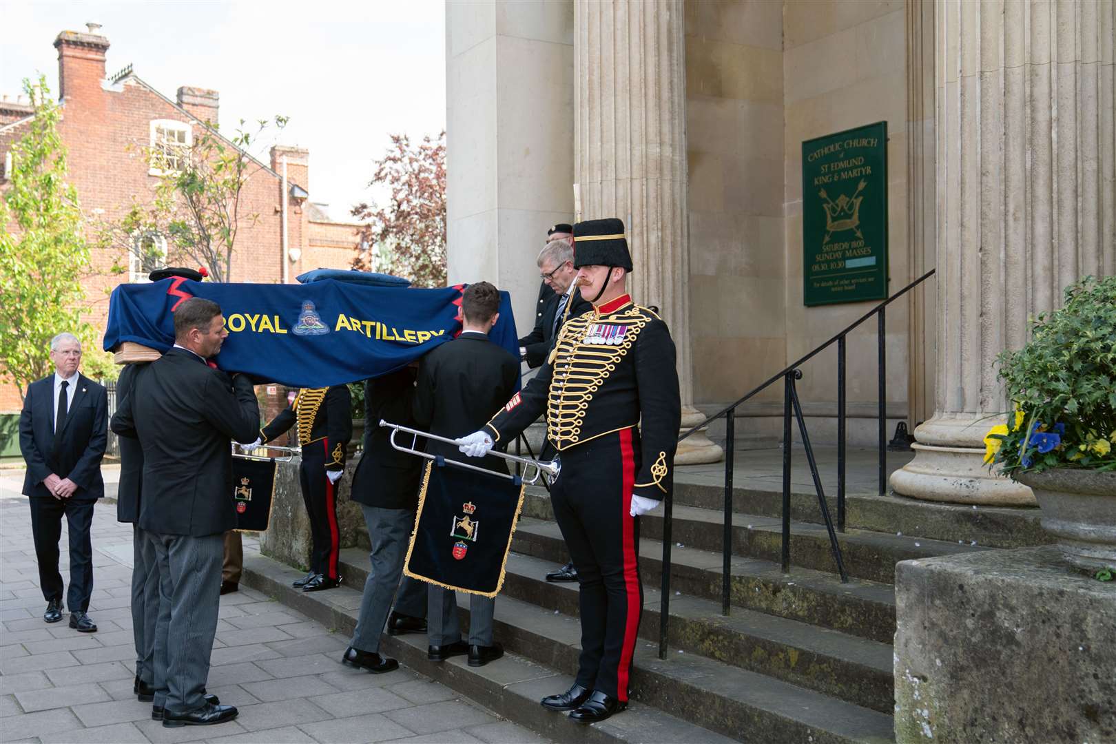 The coffin of D-Day veteran Joe Cattini is carried into church (Joe Giddens/PA)