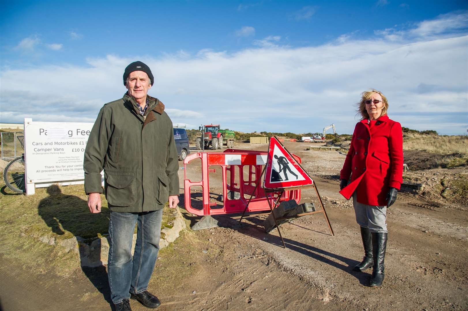 Findhorn Village Conservation Company chairwoman Christine Hunt and Donald Watson at the current west beach car parking zone.