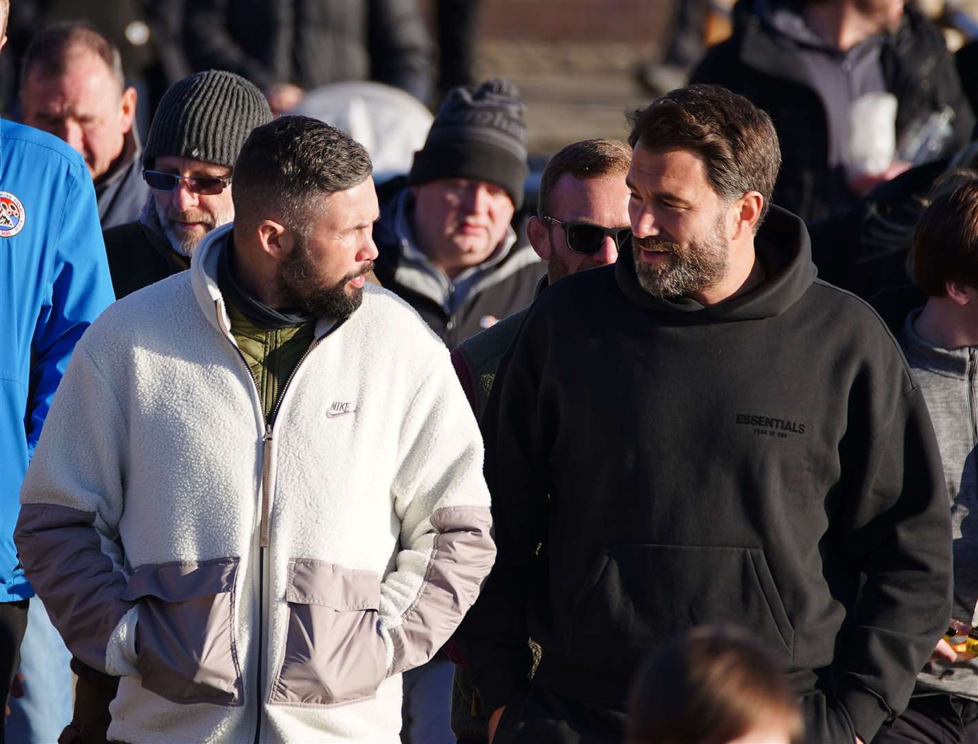 Boxer Tony Bellew (left) and promoter Eddie Hearn (right) joined Tim Edwards, the father of murdered Elle Edwards, in Liverpool (Peter Byrne/PA)