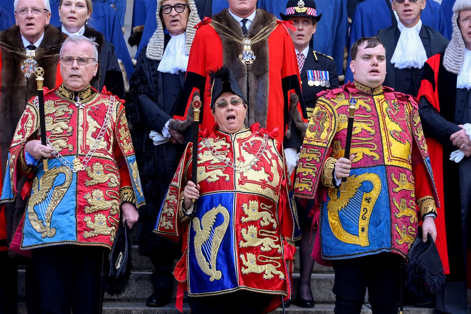 Ceremonial robes were seen on some of those in attendance at the Royal Exchange (Toby Melville/PA)