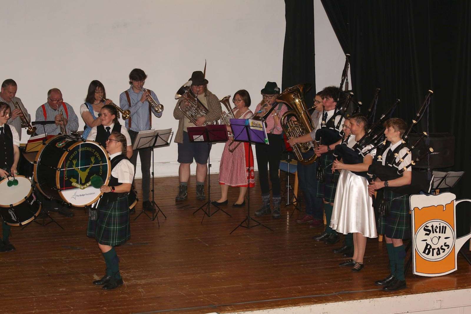 Stein Brass joined with members of Forres and District Pipe Band to play Highland Cathedral.
